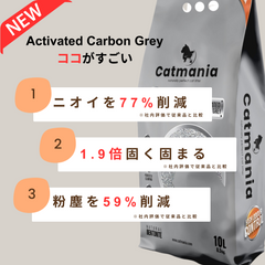 【定期便あり】Catmania 猫砂 トイレ砂 鉱物 鉱物系 固まる  Active Carbon Grey 10L(8.5kg)×2個セット (Active Carbon Grey×2個)