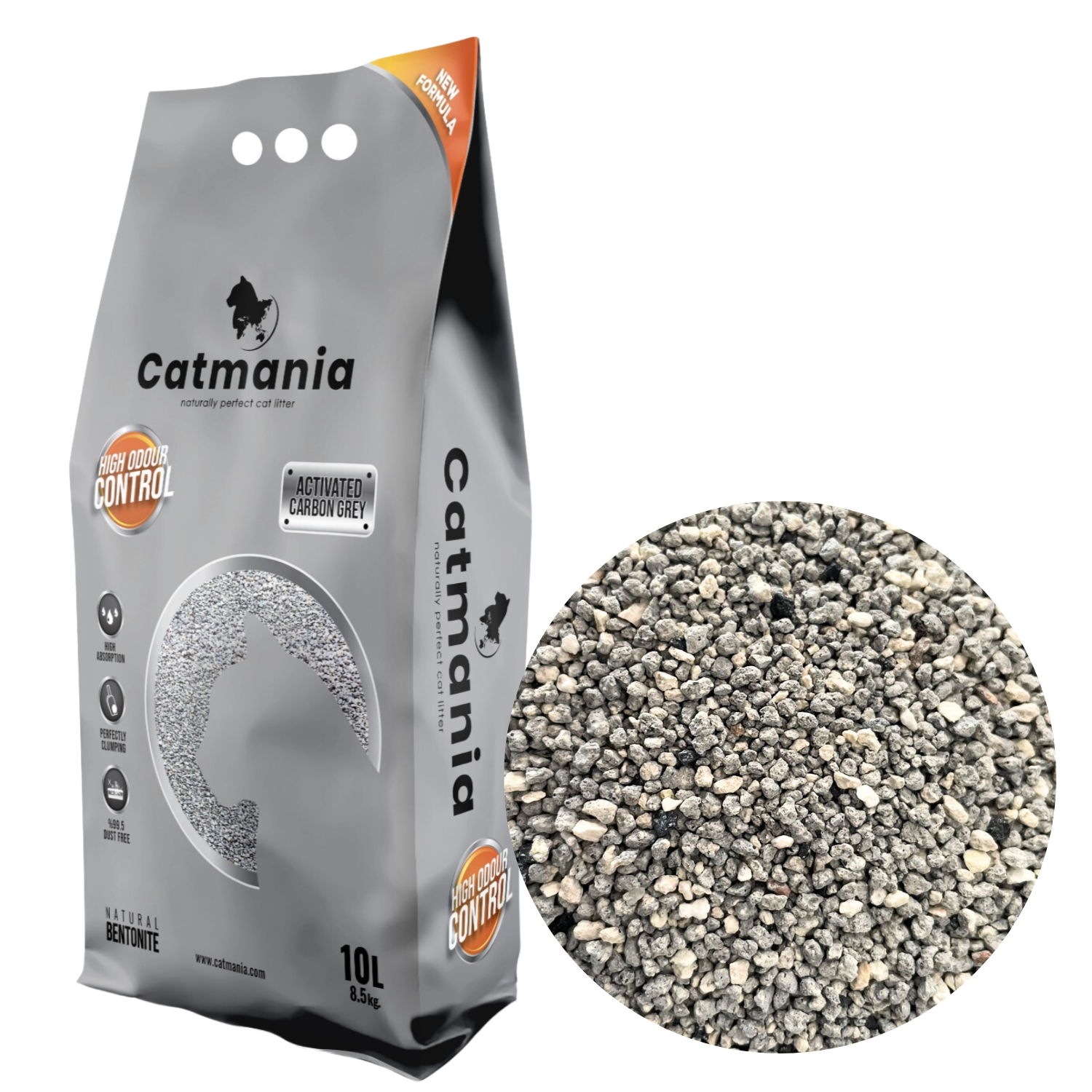 Catmania 猫砂 トイレ砂 鉱物 鉱物系 固まる  Active Carbon Grey 10L(8.5kg)×1個セット (Active Carbon Grey×1個)