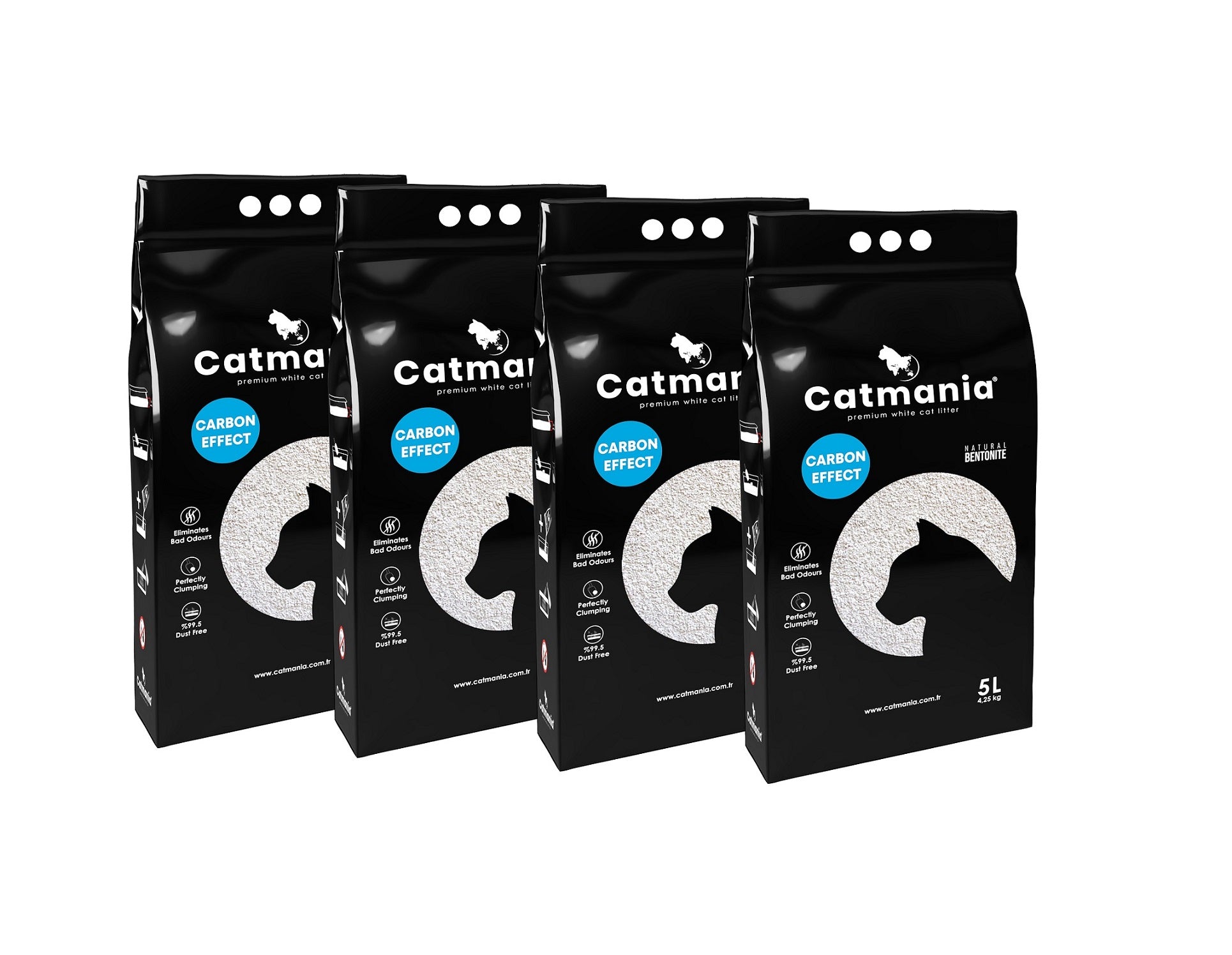 Catmania 猫砂 トイレ砂 鉱物 鉱物系 固まる 白い猫砂 ターキッシュホワイトの猫砂 5L(4.25kg)×4個セット (カーボン粒子入り×4)